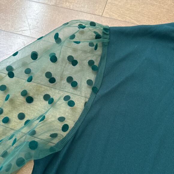 NWT blooming jelly Elegant Polka Dots Mesh Green Long Sleeve Blouse size XL - Picture 8 of 11